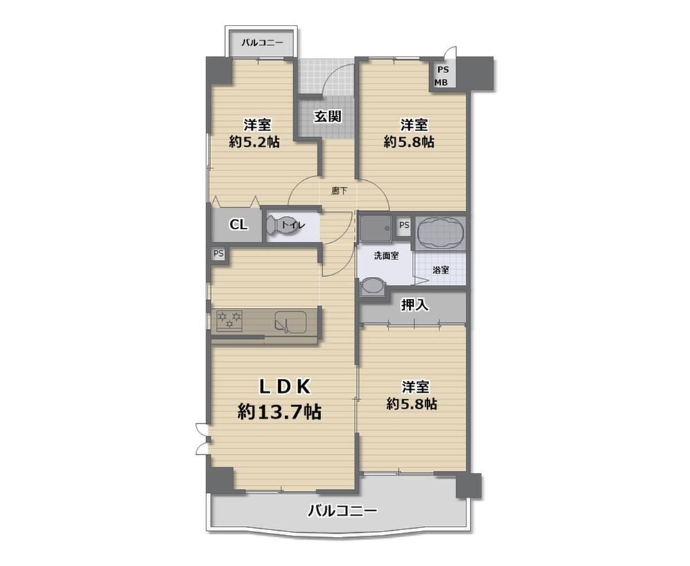 3LDK apartment in Yao, Osaka - Photo 1