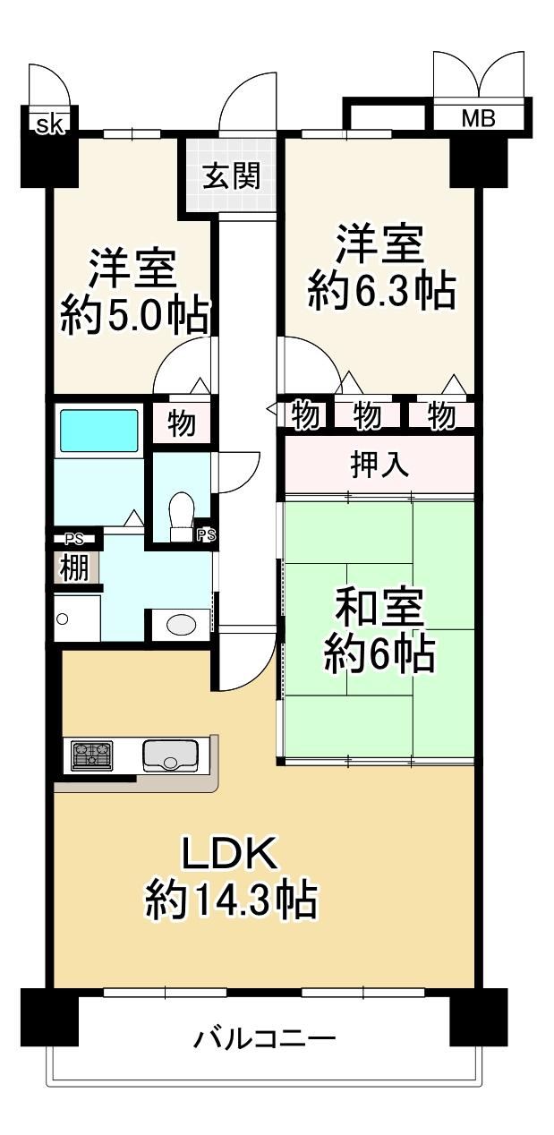 3LDK apartment in Sakai Ward, Sakai, Osaka - Photo 1