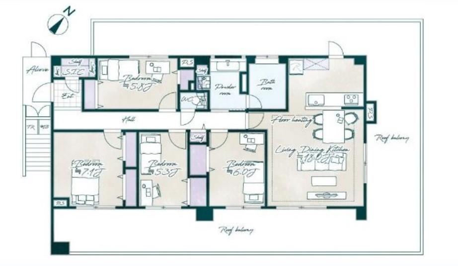 Spacious 4LDK Corner Apartment with Mountain Views - Photo 1