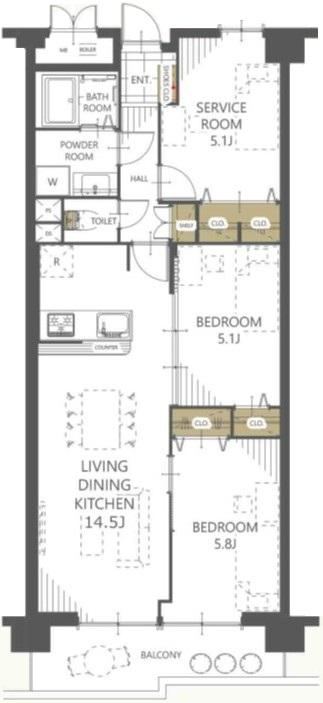 2LDK+S apartment in Tsurumi Ward, Osaka - Photo 1