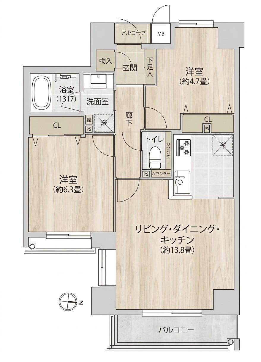 2LDK apartment in Kanagawa Ward, Yokohama, Kanagawa - Photo 1