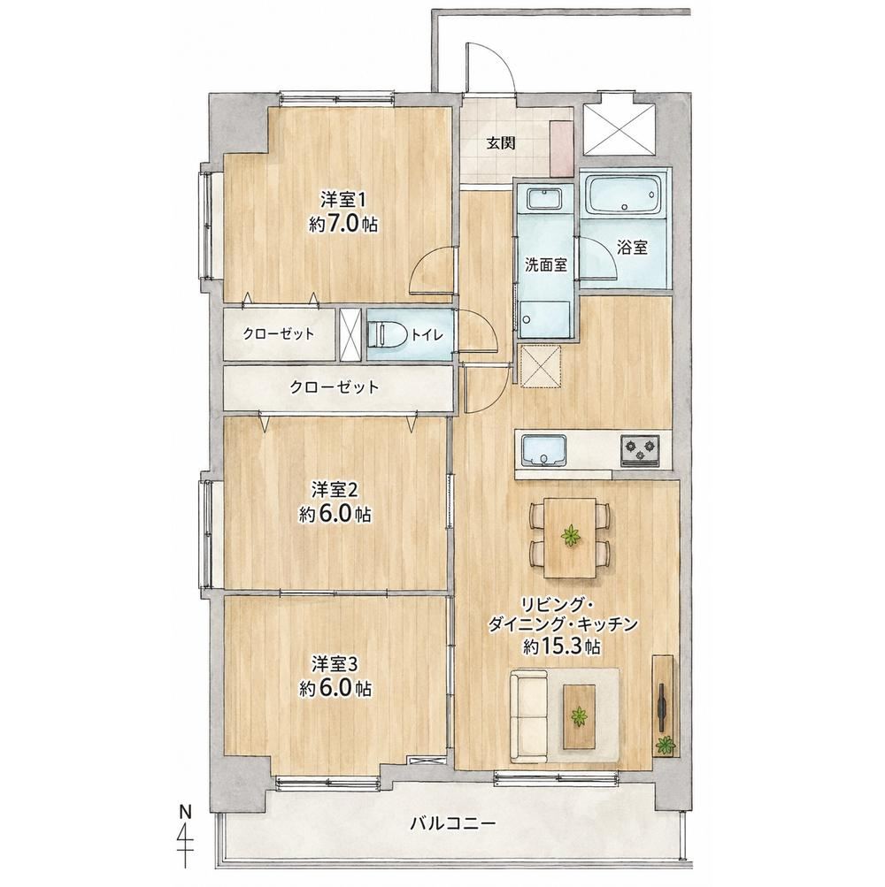 3LDK apartment in Izumi Ward, Sendai, Miyagi - Photo 1