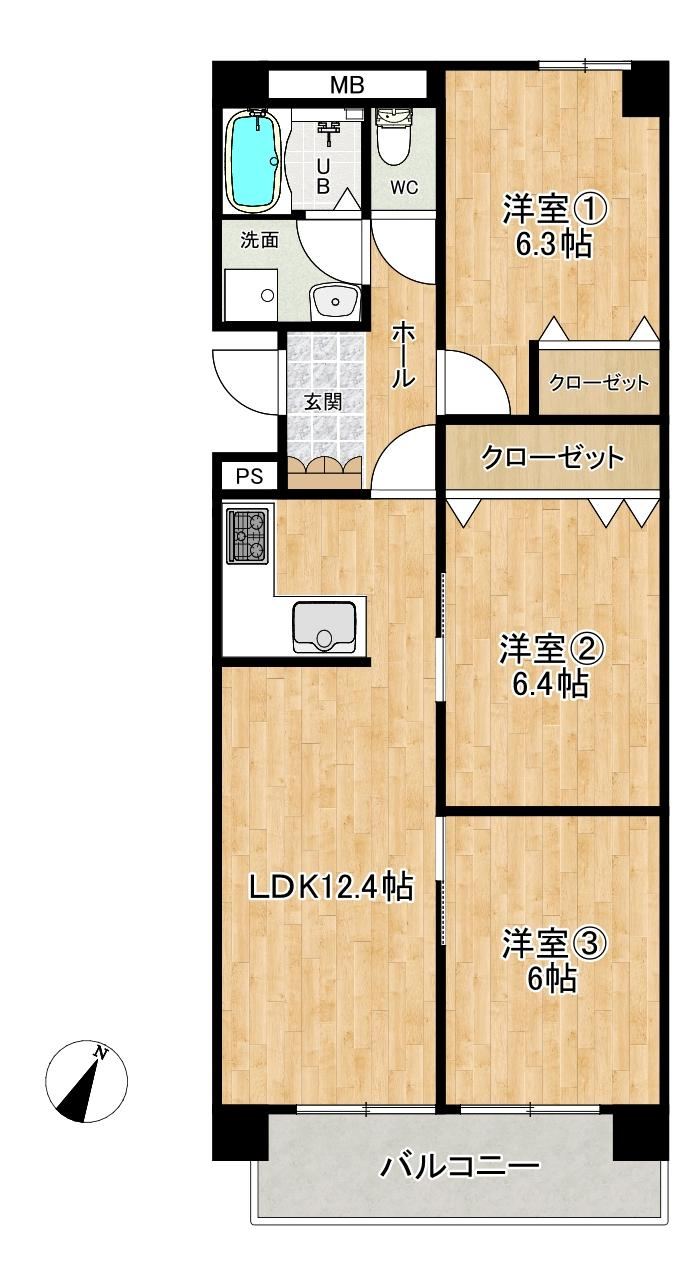 3LDK apartment in Kokurakita Ward, Kitakyushu, Fukuoka - Photo 1