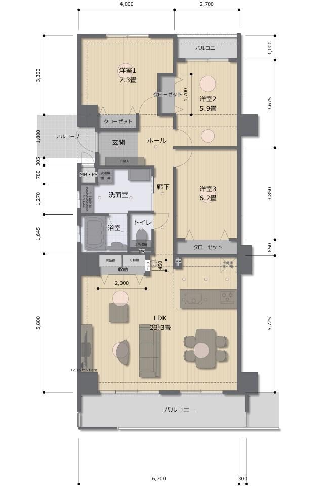 3LDK apartment in Yahatahigashi Ward, Kitakyushu, Fukuoka - Photo 1