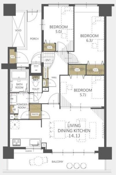 3LDK apartment in Aki Ward, Hiroshima - Photo 1