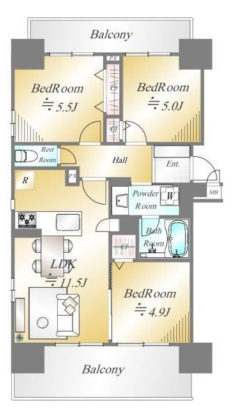 3LDK apartment in Chuo Ward, Kobe, Hyogo - Photo 1