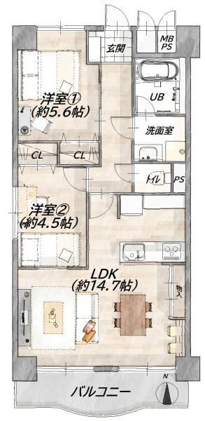 2LDK apartment in Higashiyodogawa Ward, Osaka - Photo 1