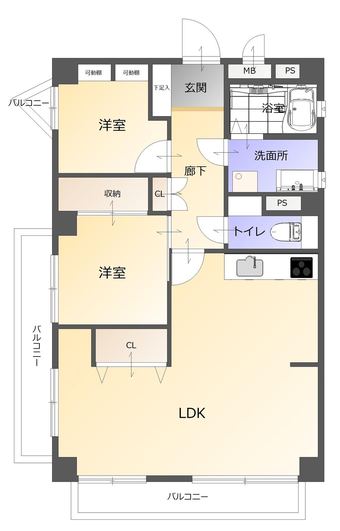 2LDK apartment in Higashi Ward