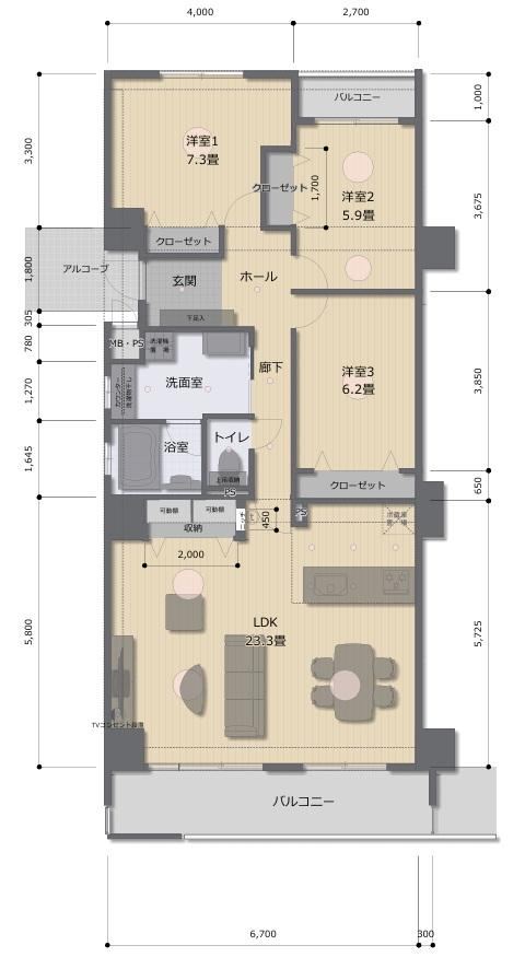 3LDK apartment in Yahatahigashi Ward, Kitakyushu, Fukuoka - Photo 1