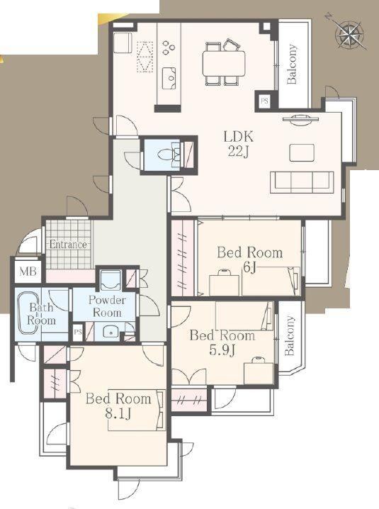3LDK apartment in Kanagawa Ward, Yokohama, Kanagawa - Photo 1