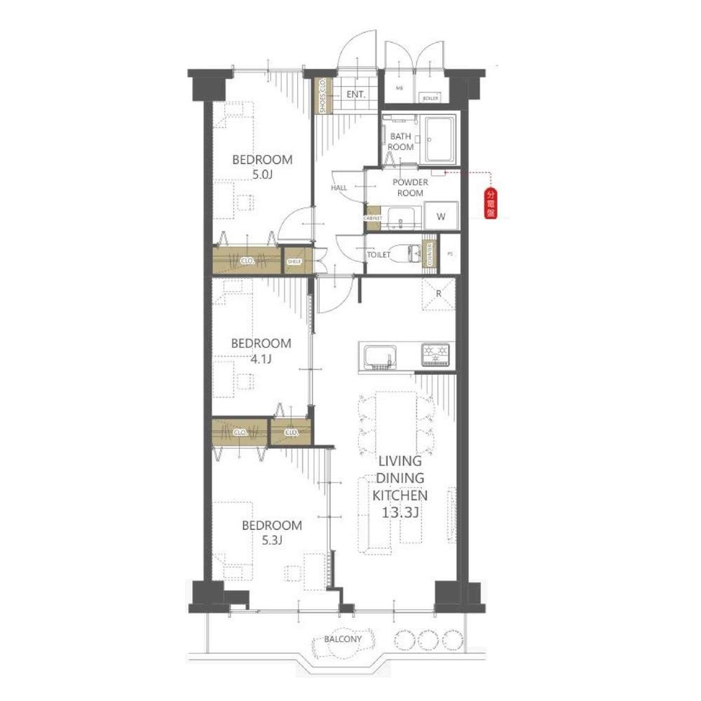 3LDK apartment in Nagaokakyo, Kyoto - Photo 1