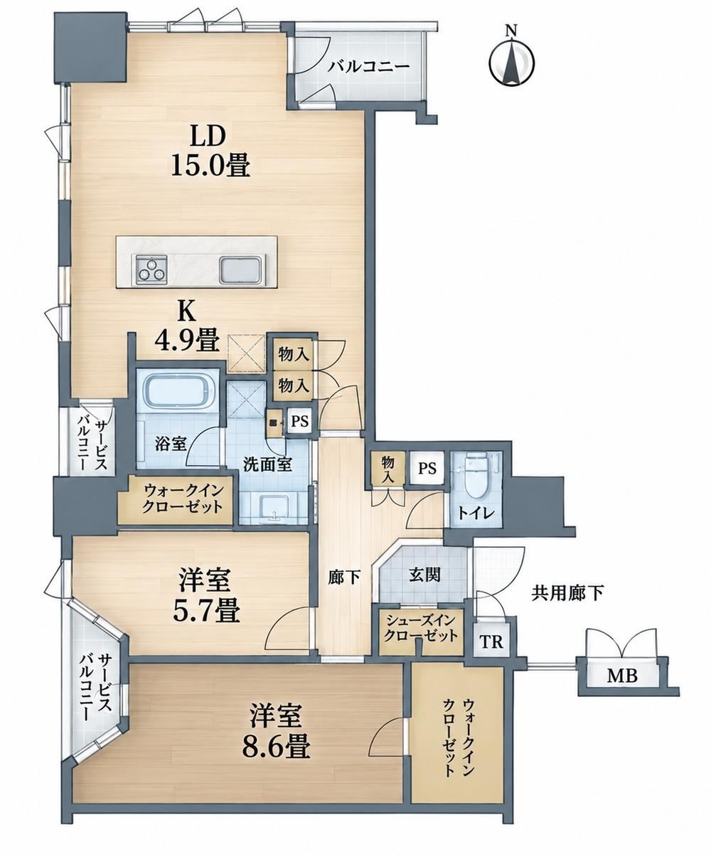 2LDK apartment in Chuo Ward, Osaka - Photo 1