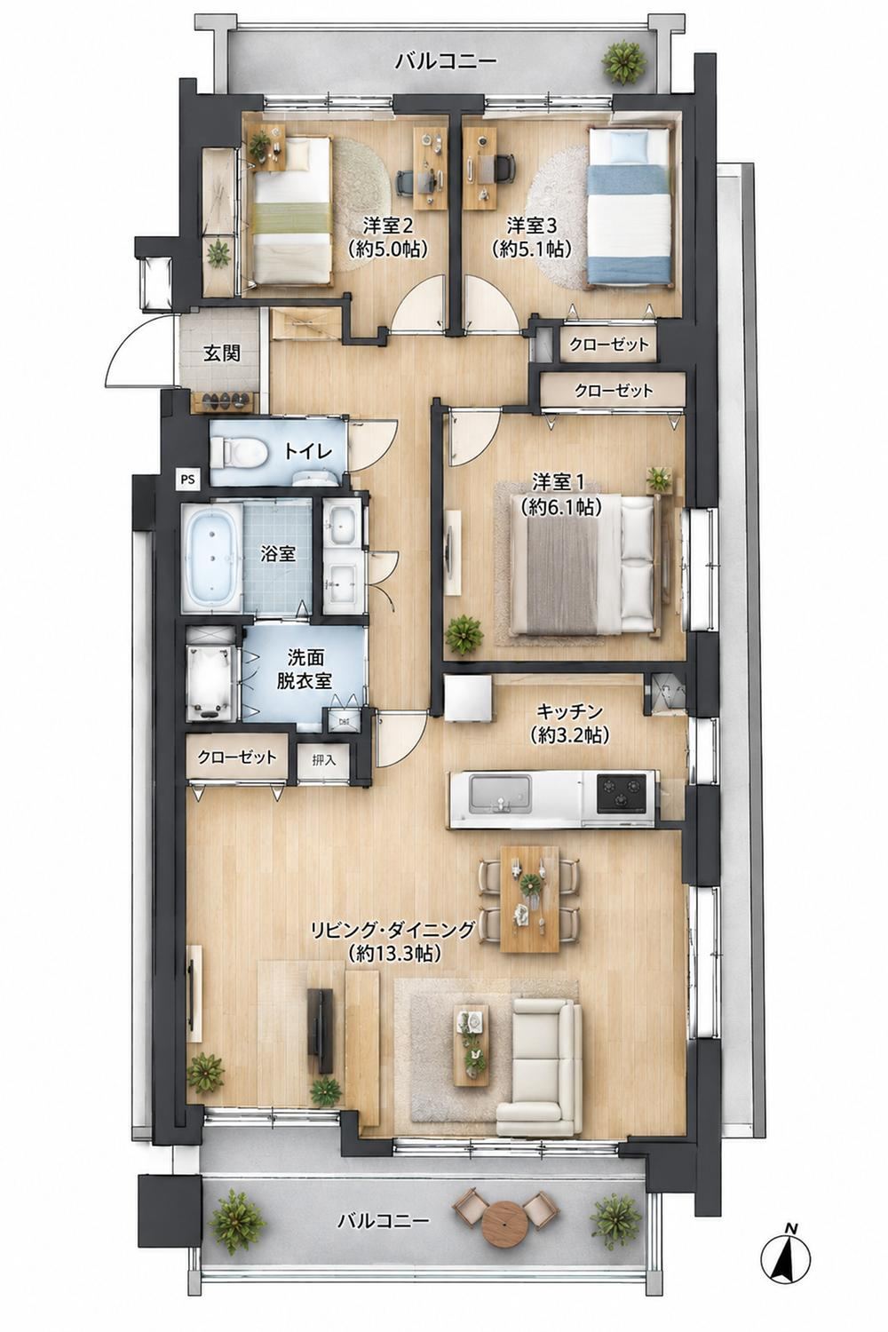 3LDK apartment in Okazaki, Aichi - Photo 1