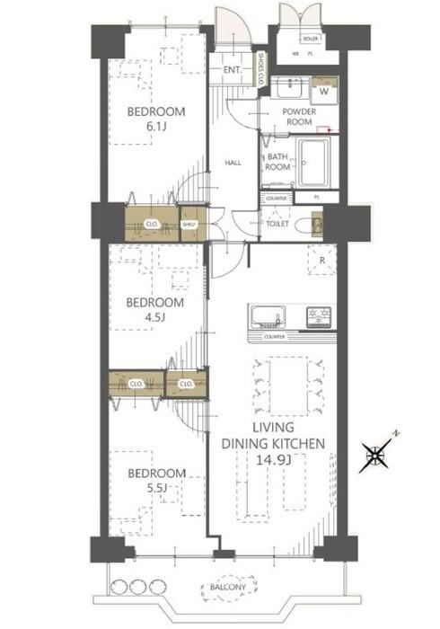 3LDK apartment in Nishi Ward, Hiroshima - Photo 1