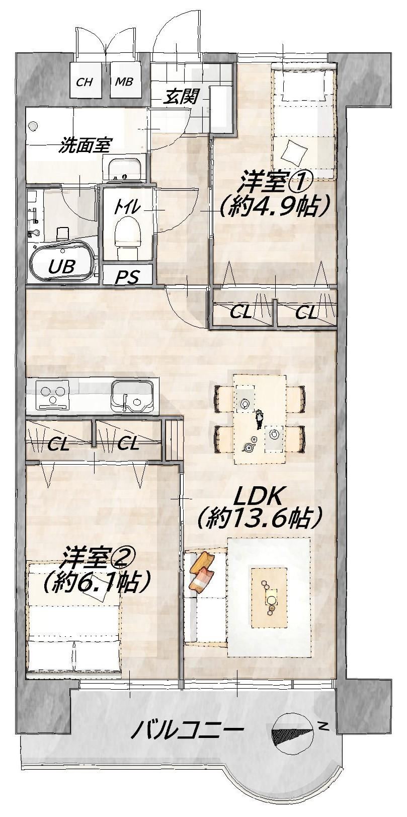 2LDK apartment in Nishi Ward, Osaka - Photo 1