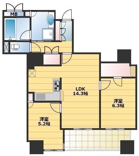 2LDK apartment in Chuo Ward, Osaka - Photo 1