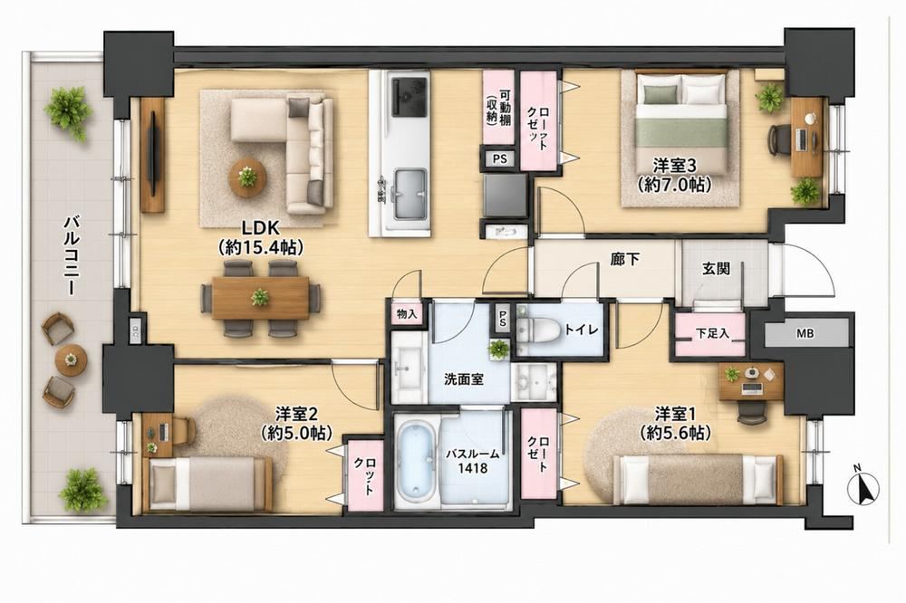 3LDK apartment in Saiwai Ward, Kawasaki, Kanagawa - Photo 1