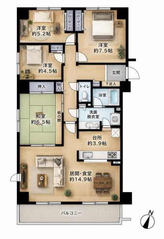 4LDK apartment in Kitahiroshima