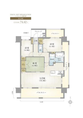 3LDK apartment in Hyogo Ward, Kobe