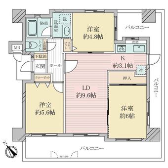 3LDK apartment in Hyogo Ward, Kobe