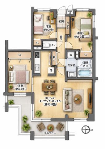 3LDK apartment in Midori Ward, Yokohama