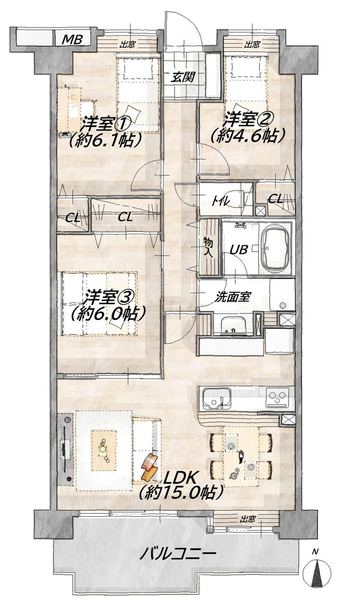 3LDK apartment in Taihaku Ward, Sendai