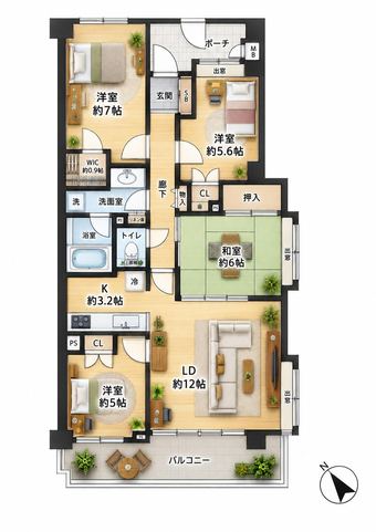4LDK apartment in Midori Ward, Yokohama