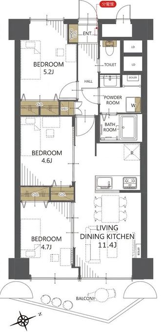 3LDK apartment in Kita Ward, Sapporo