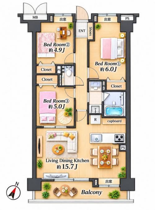 3LDK apartment in Ota Ward, Tokyo - Photo 1