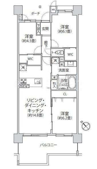 3LDK apartment in Midori Ward, Yokohama