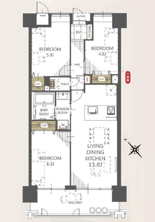 3LDK apartment in Naka Ward, Hiroshima - Photo 1