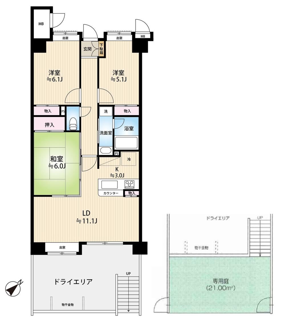 Corner 3LDK Apartment in Yachiyo - Photo 1